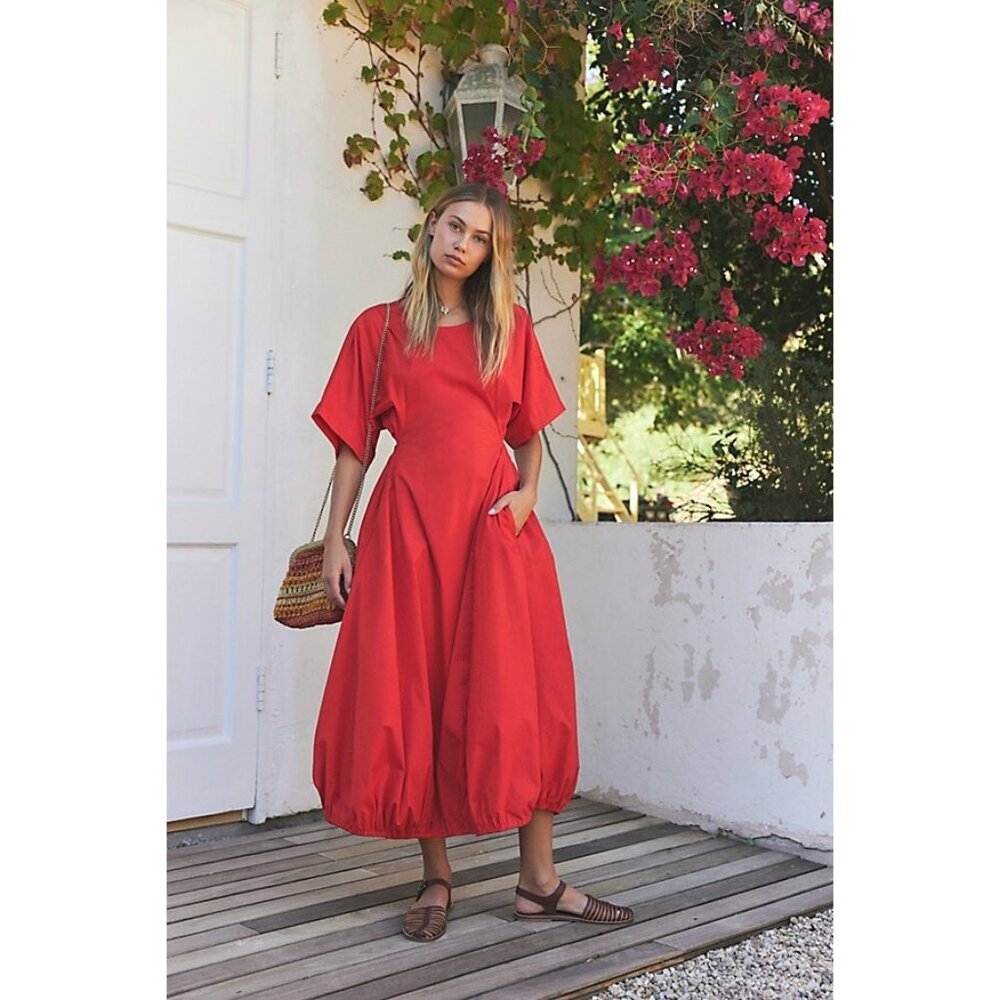 Free People Red Midi Bubble Dress